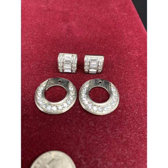 Quality Vintage Silver tone Earrings Channel Set Crystal Interchangeable Pierced - Picture 2 of 5